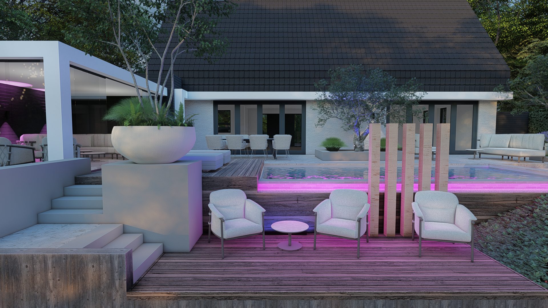 Strak minimalistisch tuinontwerp met poolhouse in Assendelft, Assendelft (2)