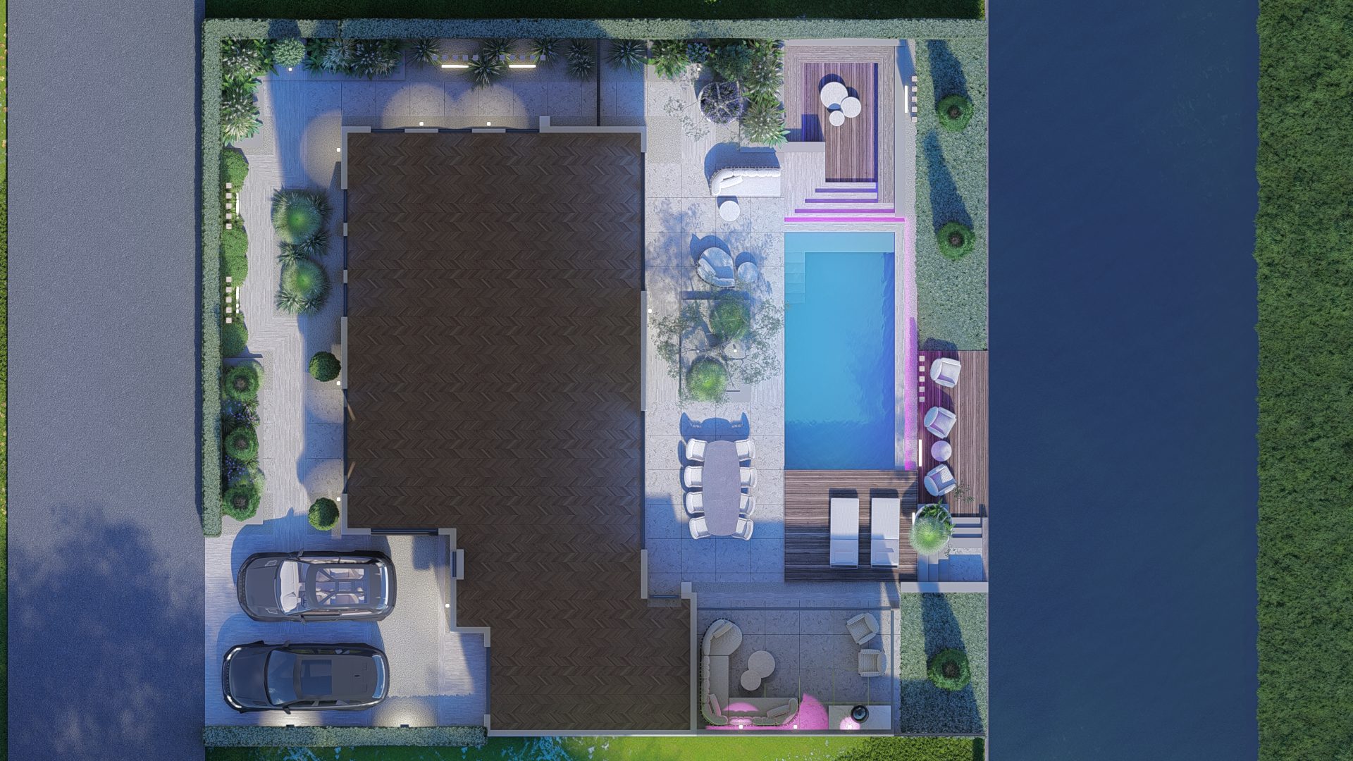Strak minimalistisch tuinontwerp met poolhouse in Assendelft, Assendelft (4)