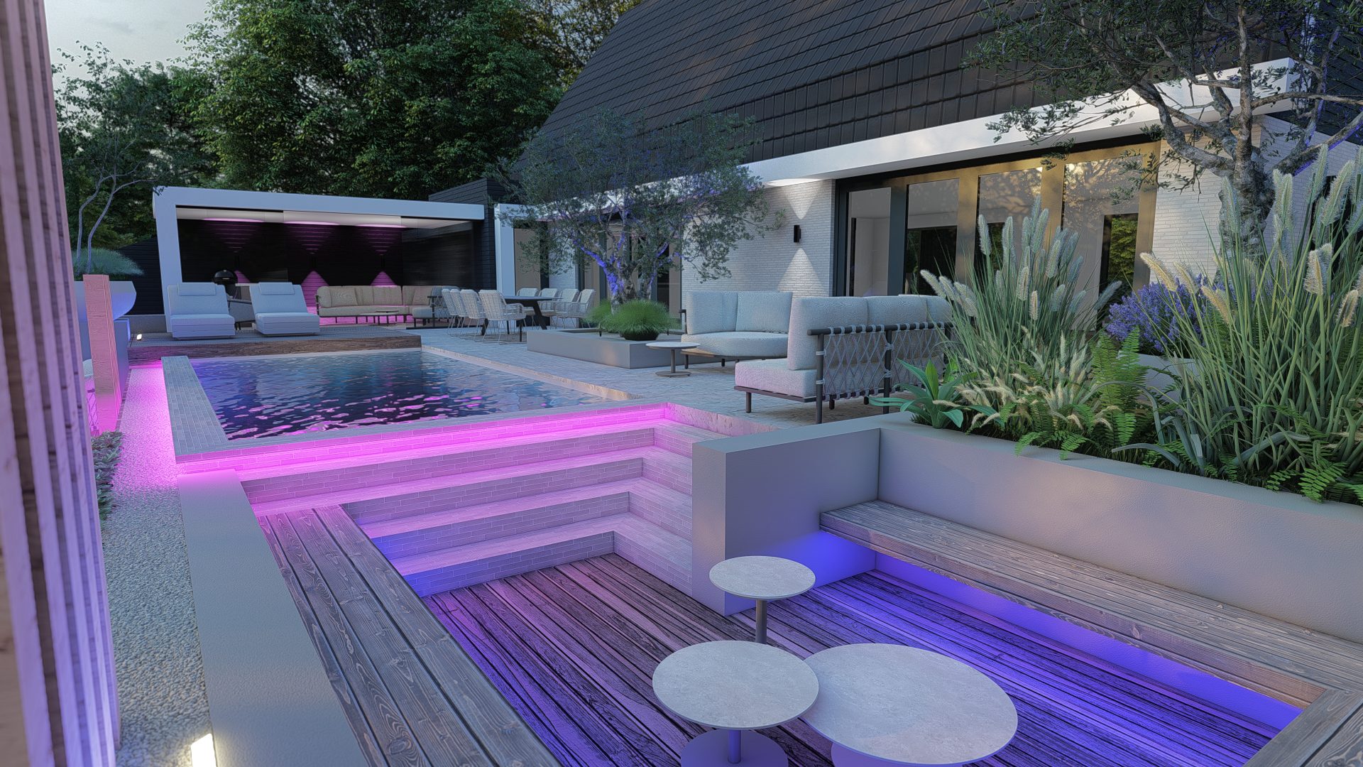 Strak minimalistisch tuinontwerp met poolhouse in Assendelft, Assendelft (11)