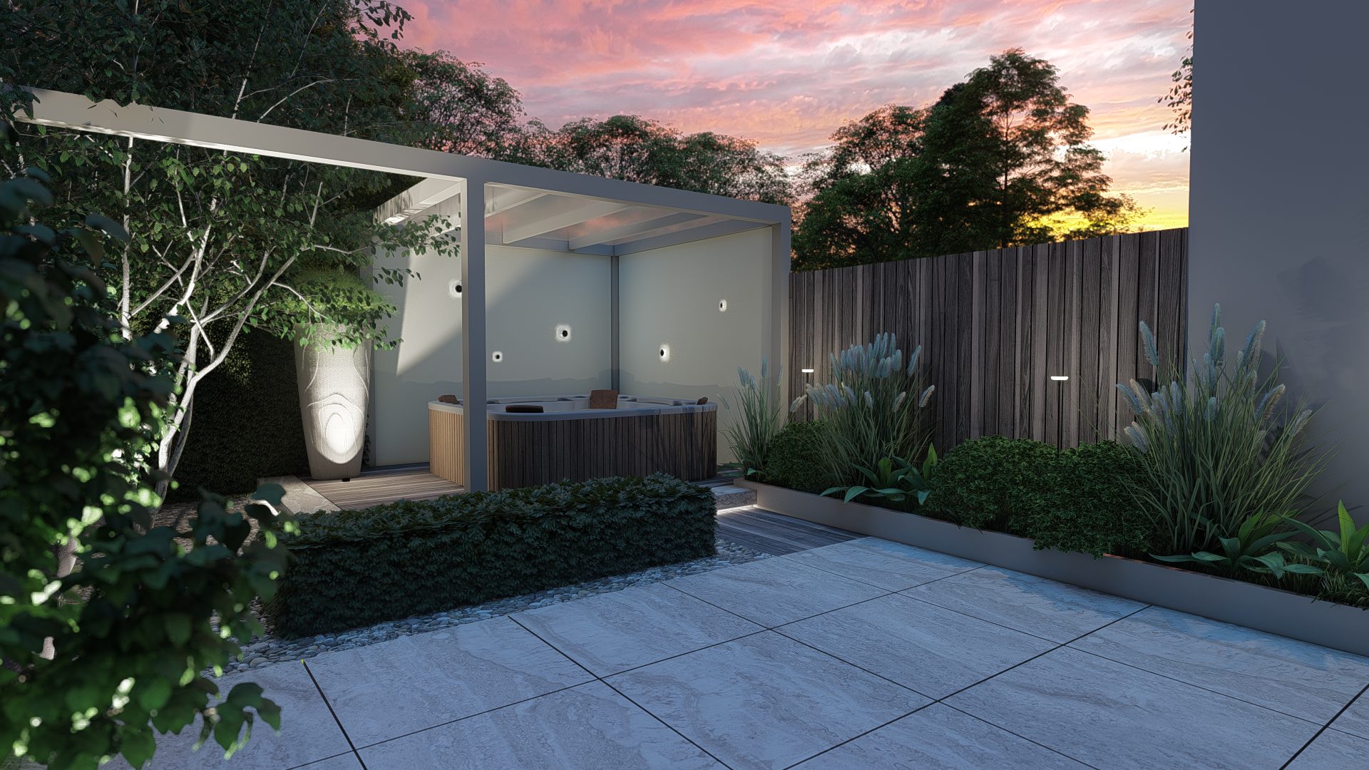 Strakke luxe tuinontwerp met spa en pergola in Amsterdam, Amsterdam (4)
