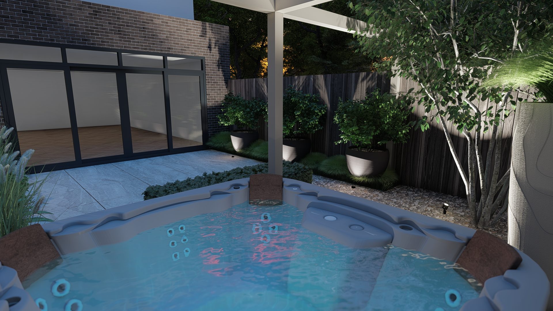 Strakke luxe tuinontwerp met spa en pergola in Amsterdam, Amsterdam (8)