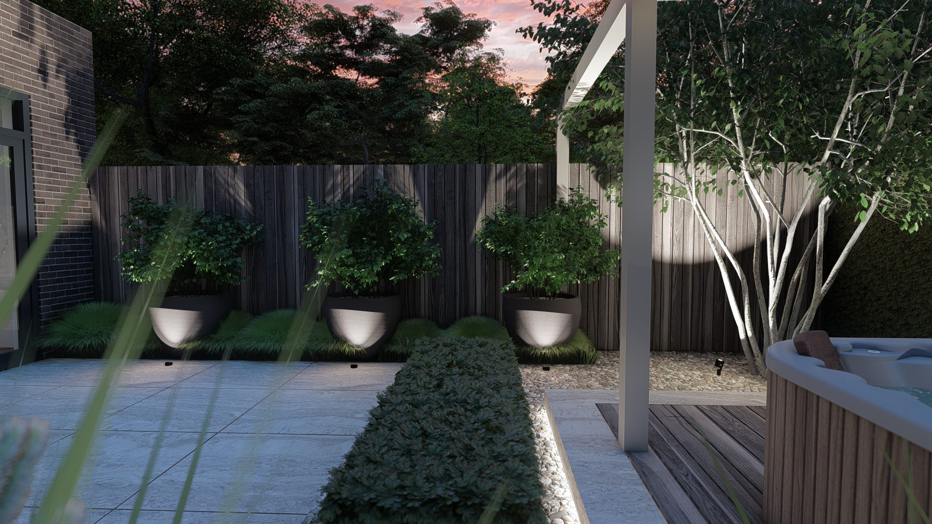 Strakke luxe tuinontwerp met spa en pergola in Amsterdam, Amsterdam (9)