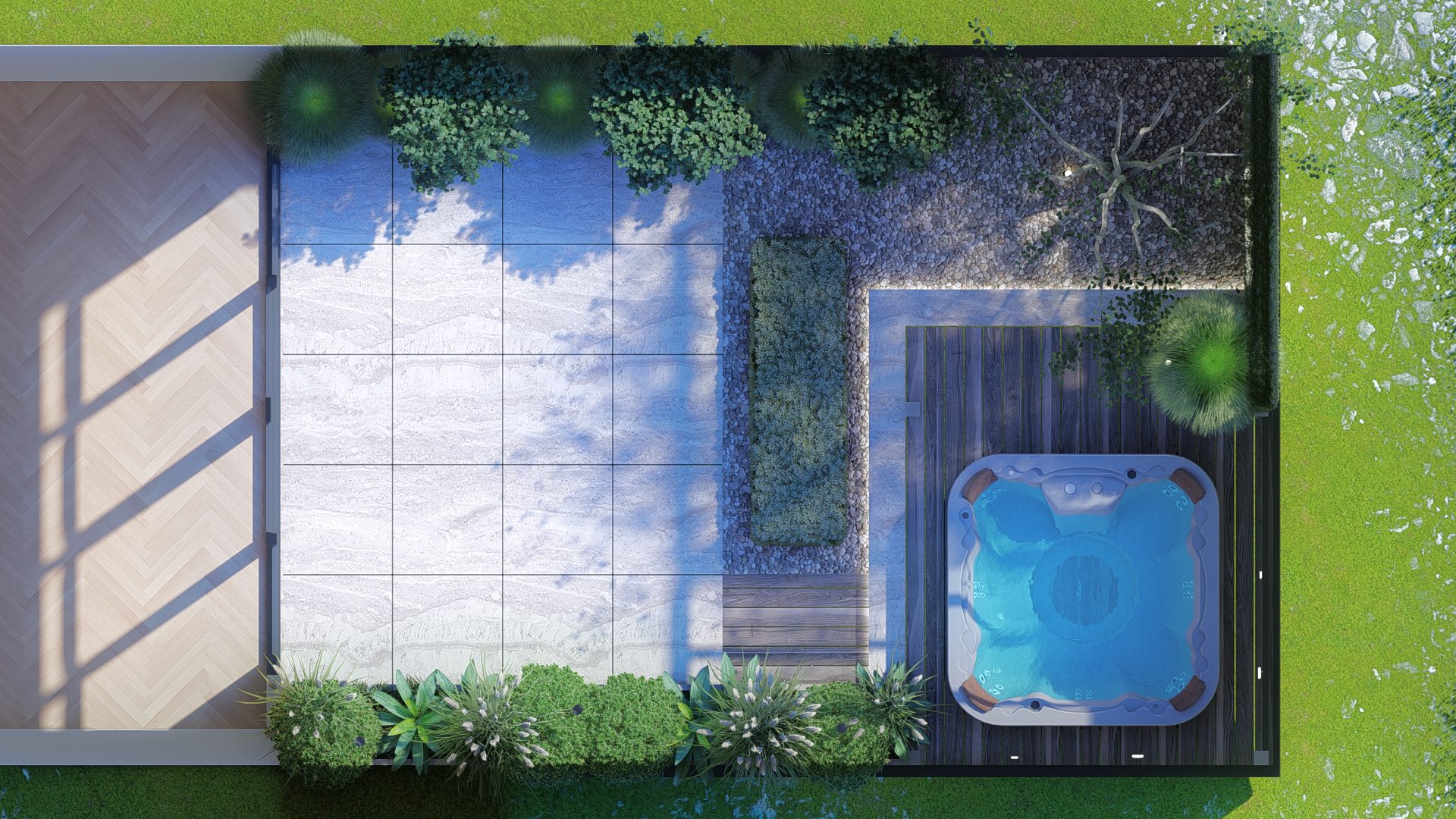 Strakke luxe tuinontwerp met spa en pergola in Amsterdam, Amsterdam (10)