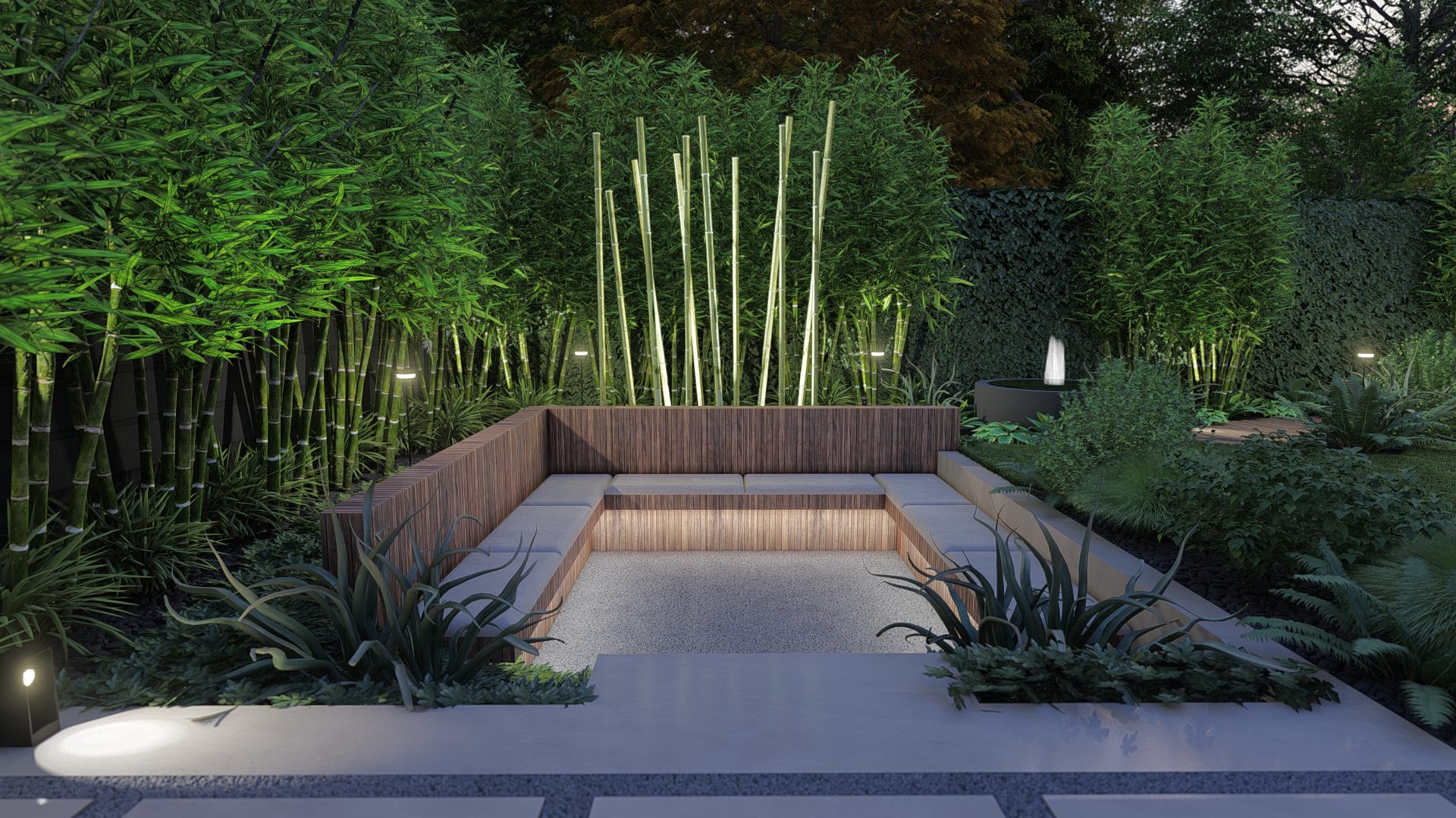 Strak Japandi tuinontwerp in Badhoevedorp met pergola en zitkuil, Badhoevedorp (2)