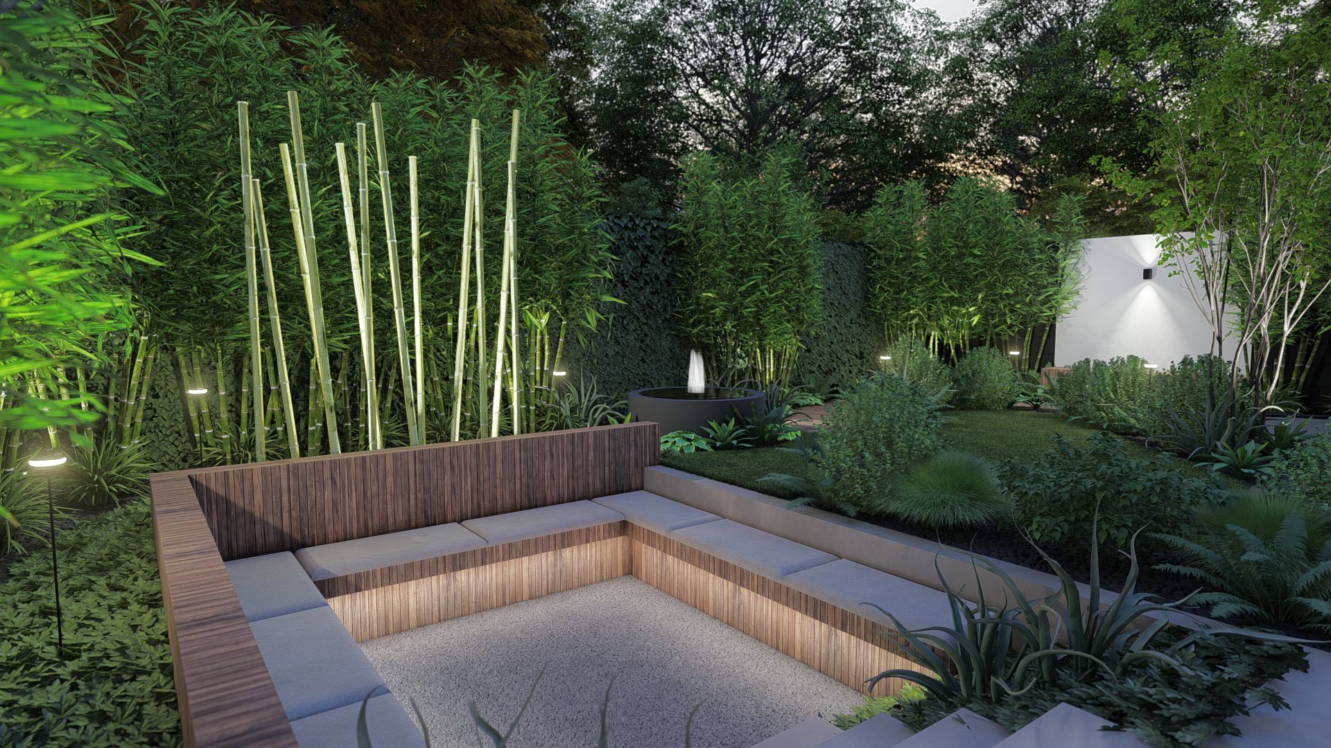 Strak Japandi tuinontwerp in Badhoevedorp met pergola en zitkuil, Badhoevedorp (3)