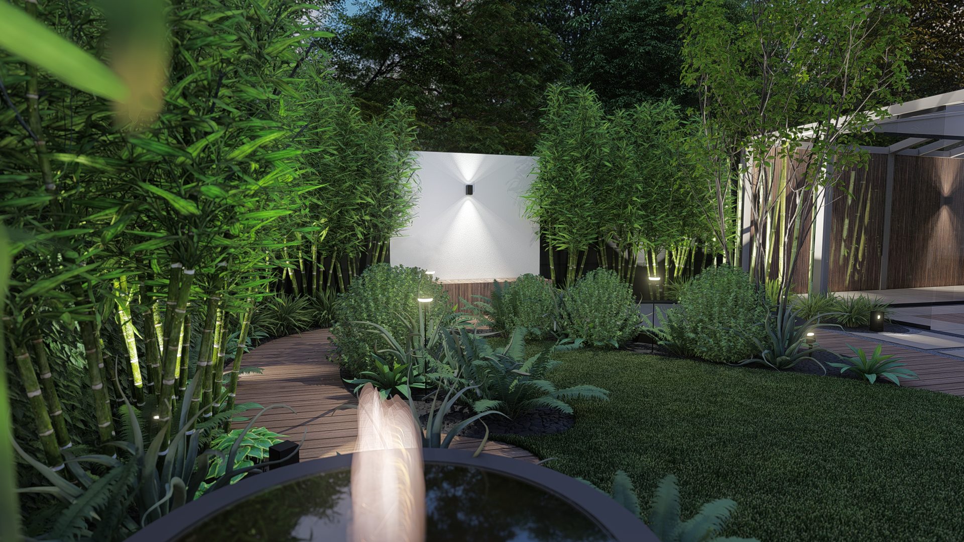 Strak Japandi tuinontwerp in Badhoevedorp met pergola en zitkuil, Badhoevedorp (6)