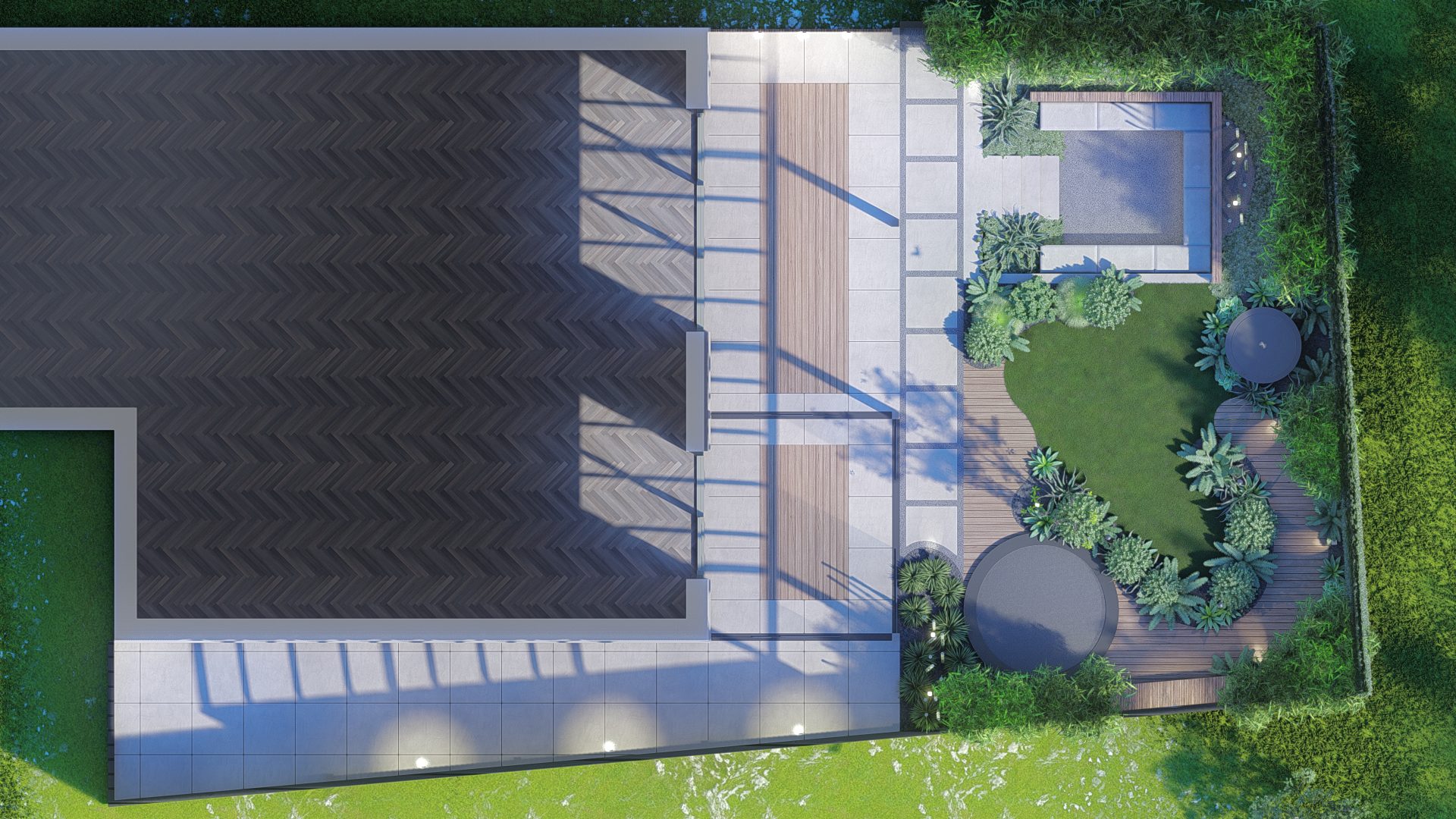 Strak Japandi tuinontwerp in Badhoevedorp met pergola en zitkuil, Badhoevedorp (7)