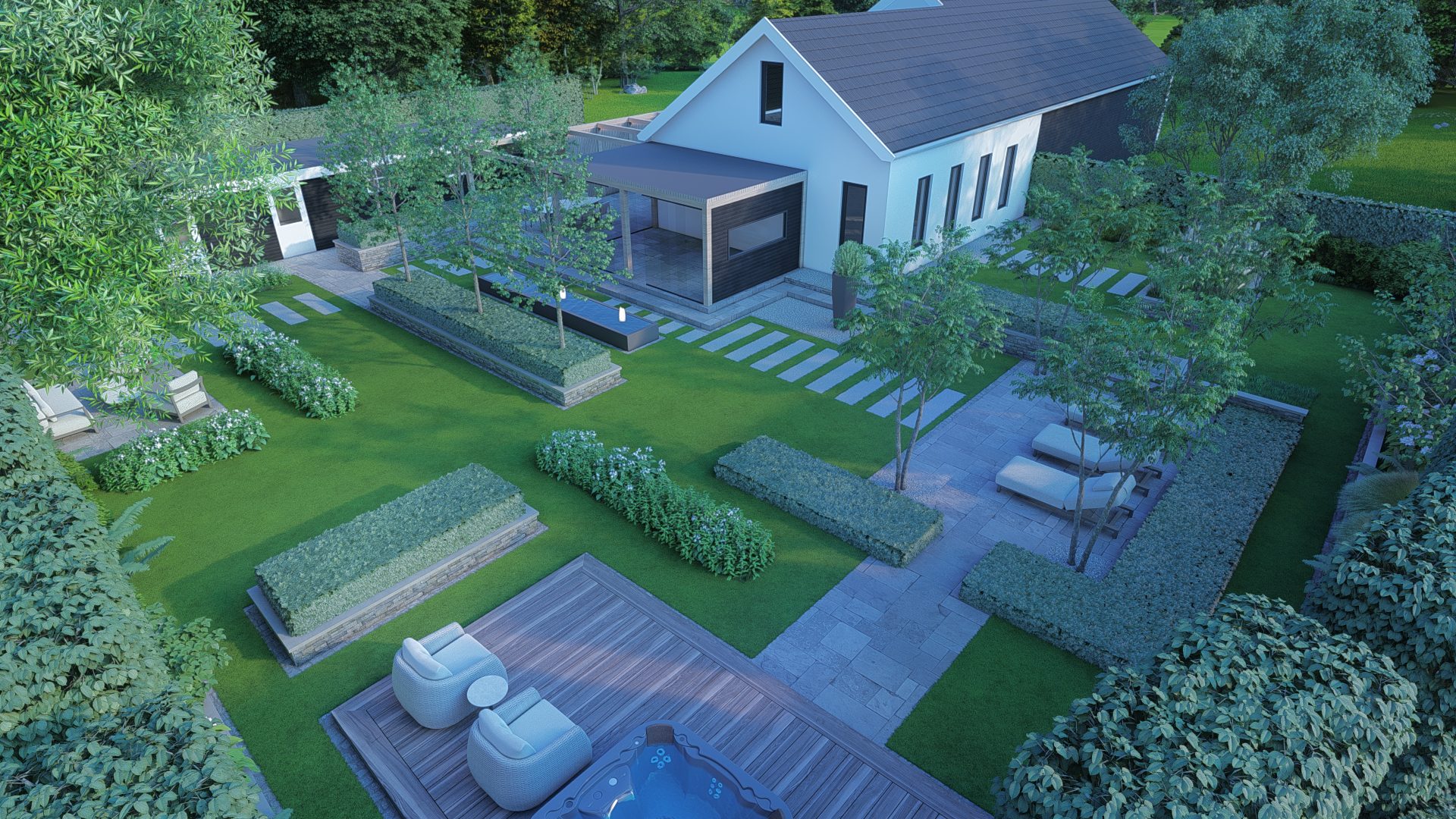 Strak minimalistisch tuinontwerp met poolhouse in Arnemuiden, Arnemuiden (3)